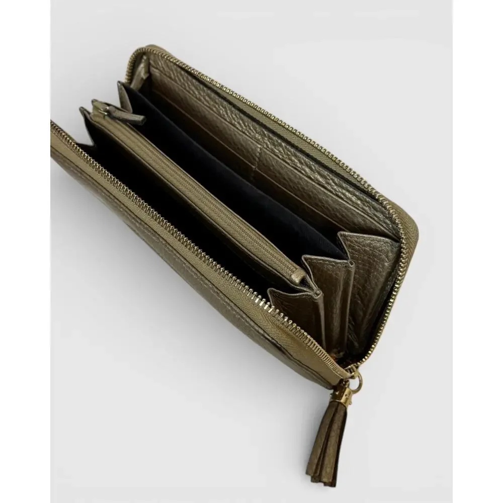 Gucci Bronze Metallic Leather Soho GG Zip-Around Wallet